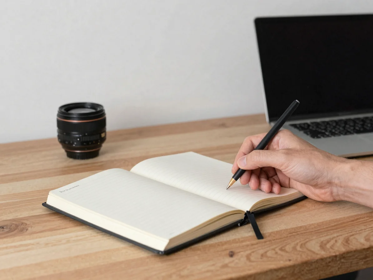 Fotografía editorial natural en Chile: manos sobre una libreta co